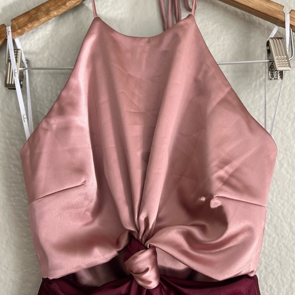 Icon Update Burgundy Color Block Knotted Halter Midi Dress - Picture 4 of 8